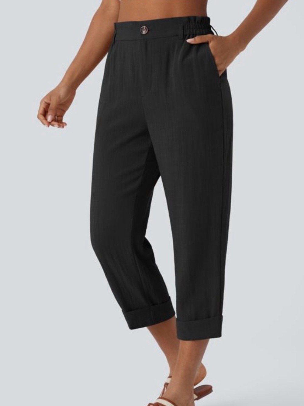New Halara High Waist Pocket Cropped Linen Feel Pants